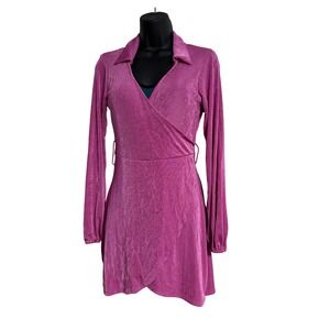 rue21 Womens Magenta Pink Textured Knit Wrap Mini Dress Long Sleeve Small